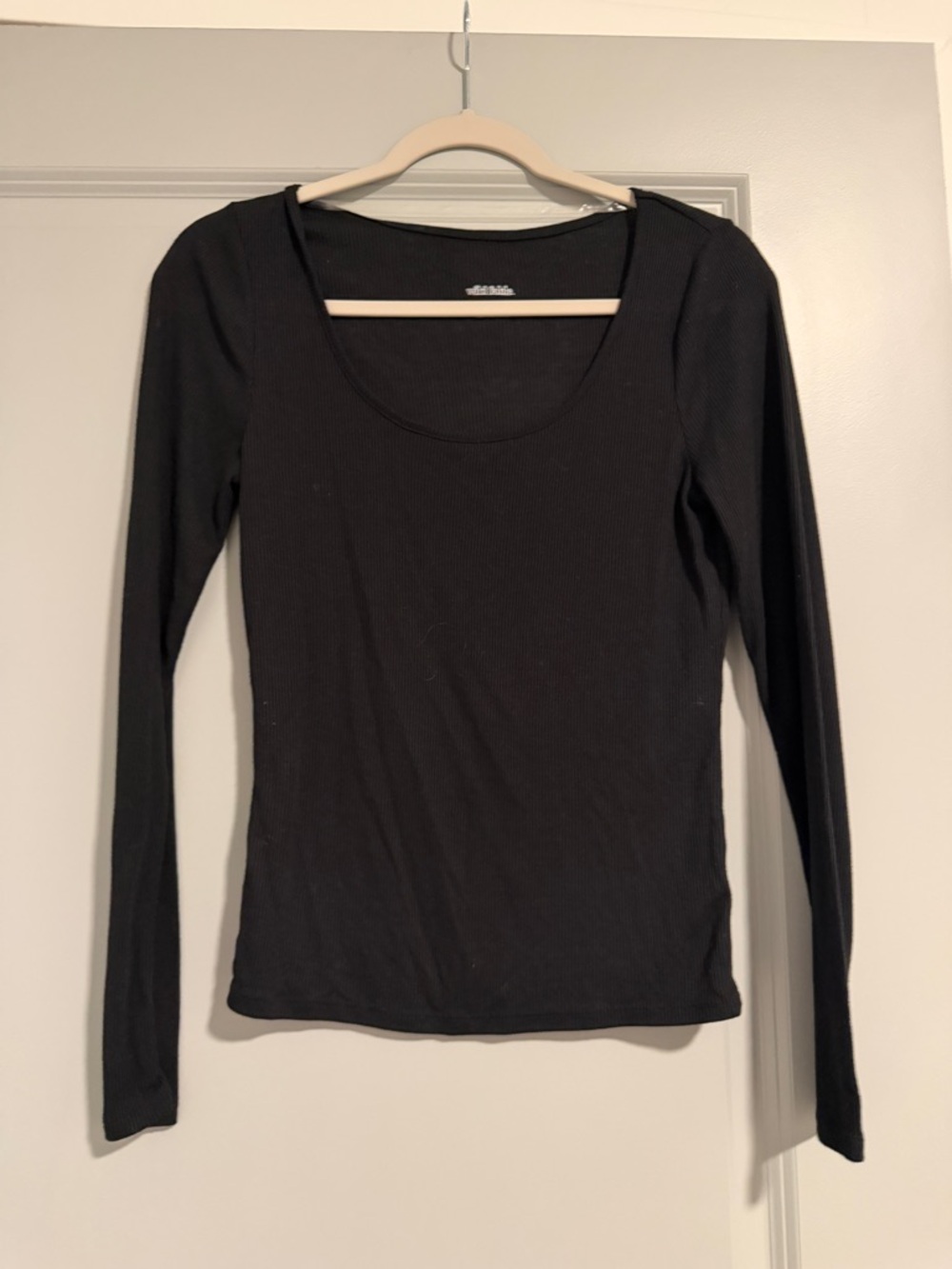 wild fable Black Ribbed Scoop Neck Long Sleeve Top